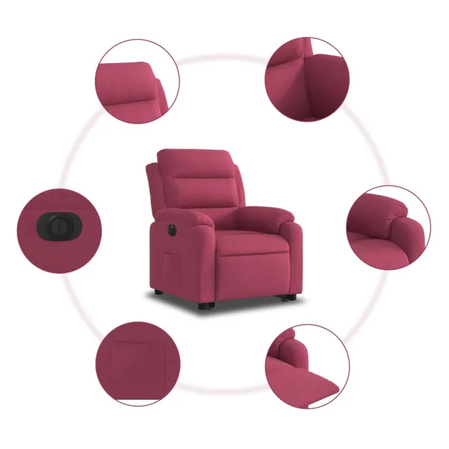 Fauteuil inclinable électrique rouge bordeaux velours