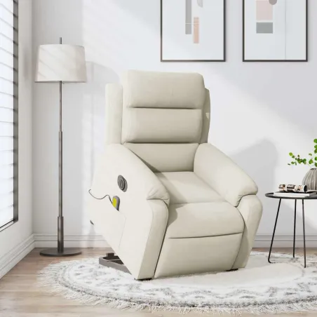 Fauteuil inclinable de massage électrique crème velours