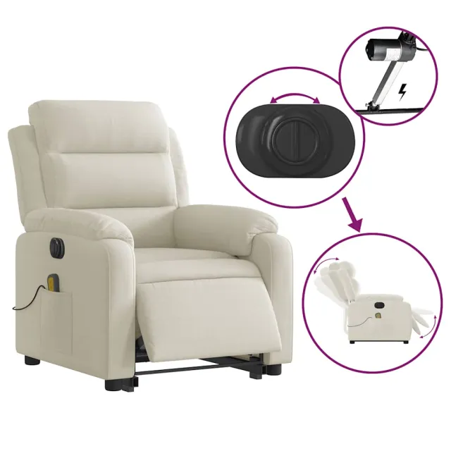 Fauteuil inclinable de massage électrique crème velours