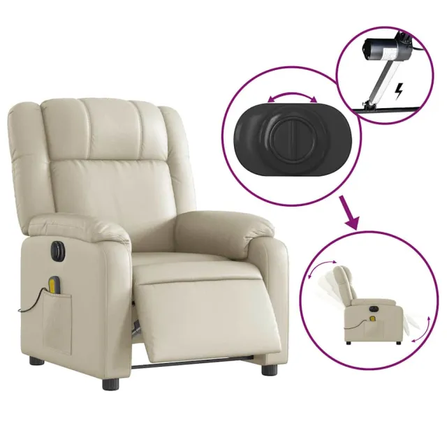 Fauteuil de massage inclinable électrique crème similicuir