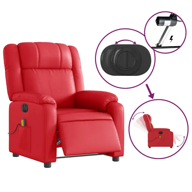 Fauteuil de massage inclinable électrique rouge similicuir