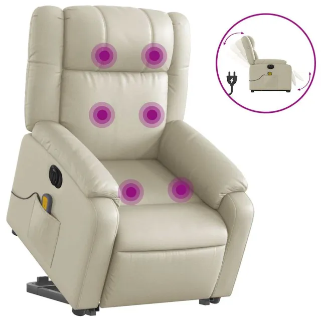 Fauteuil inclinable de massage électrique crème similicuir