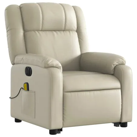 Fauteuil inclinable de massage électrique crème similicuir