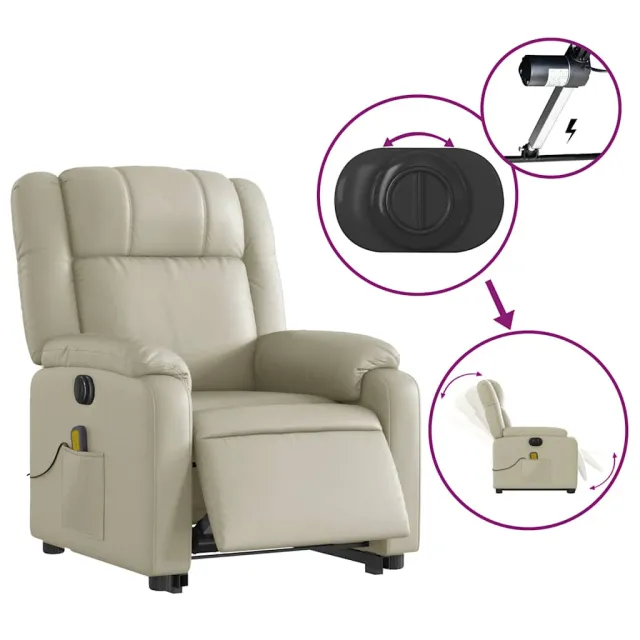 Fauteuil inclinable de massage électrique crème similicuir