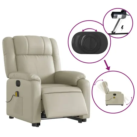 Fauteuil inclinable de massage électrique crème similicuir