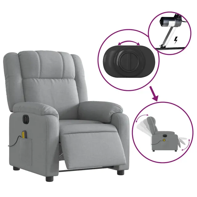 Fauteuil de massage inclinable électrique gris clair tissu