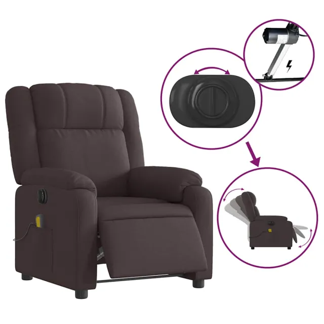 Fauteuil de massage inclinable électrique Marron foncé Tissu