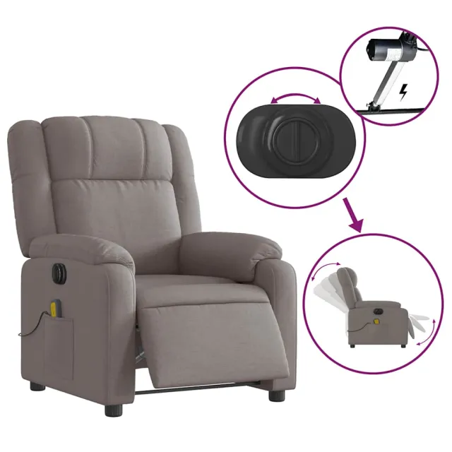 Fauteuil de massage inclinable électrique Taupe Tissu