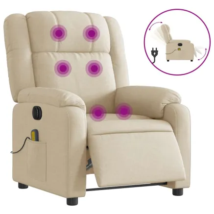 Fauteuil inclinable de massage électrique crème tissu 2