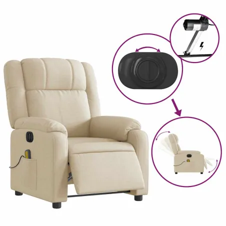Fauteuil inclinable de massage électrique crème tissu