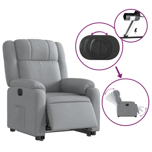 Fauteuil inclinable électrique gris clair tissu