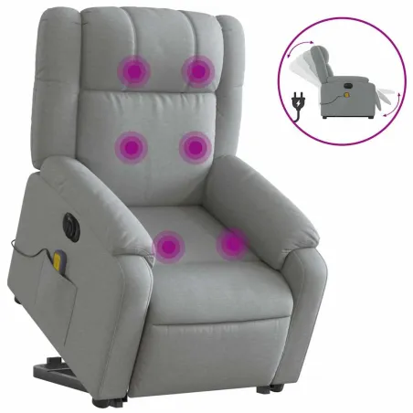Fauteuil inclinable de massage électrique Gris clair Tissu