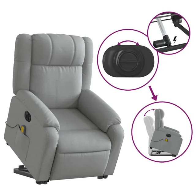 Fauteuil inclinable de massage électrique Gris clair Tissu