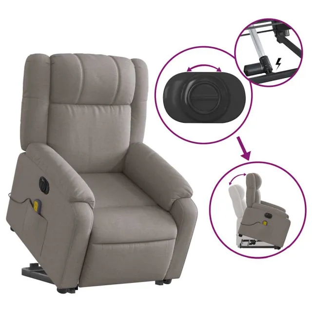 Fauteuil inclinable de massage électrique Taupe Tissu