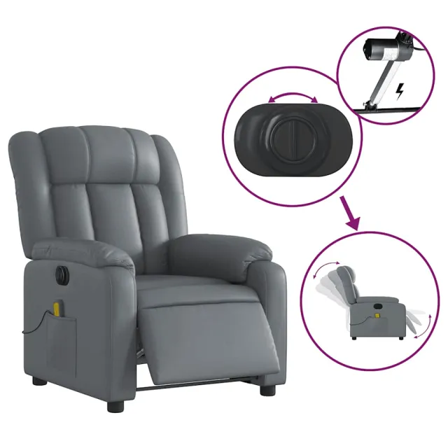 Fauteuil de massage inclinable électrique gris similicuir