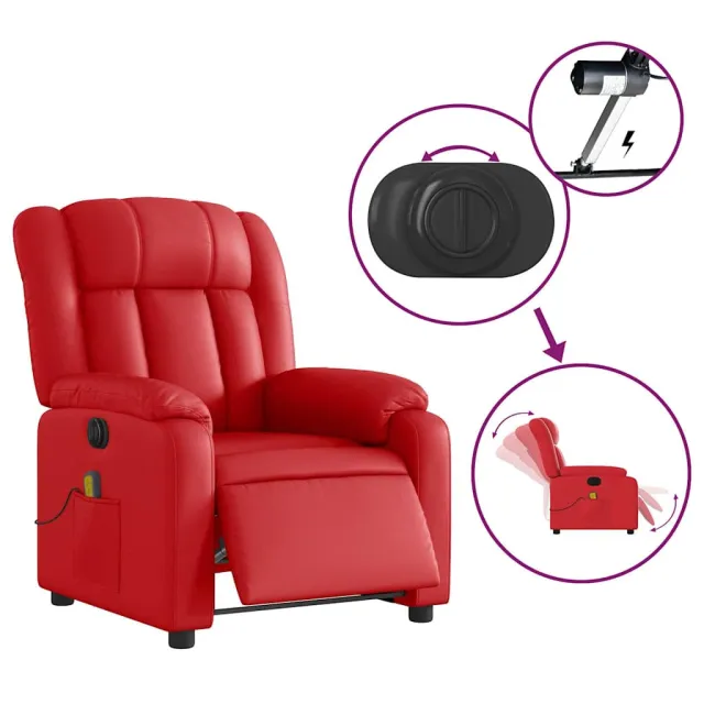 Fauteuil de massage inclinable électrique rouge similicuir