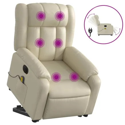 Fauteuil inclinable de massage électrique crème similicuir 2