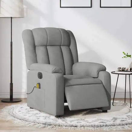Fauteuil de massage inclinable électrique gris clair tissu