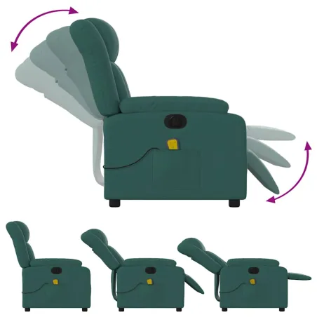 Fauteuil de massage inclinable électrique Vert foncé Tissu