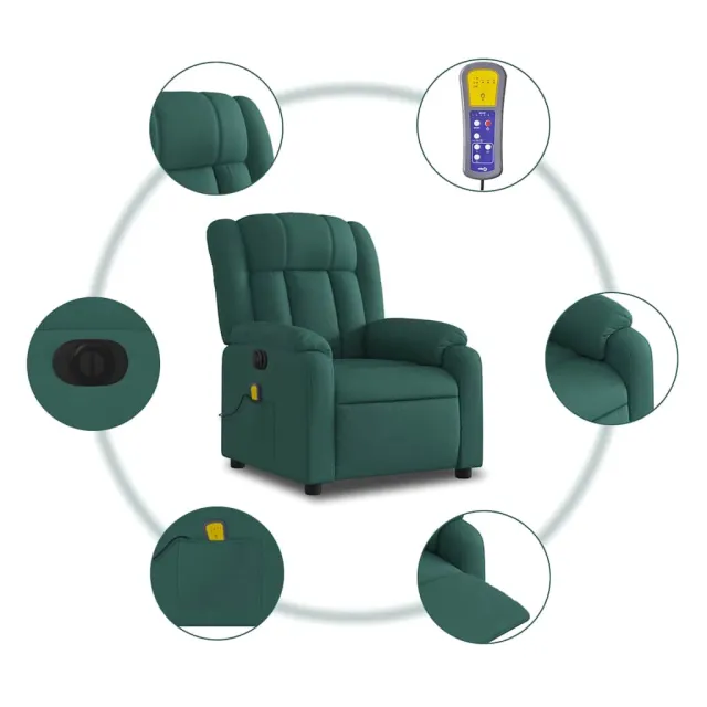 Fauteuil de massage inclinable électrique Vert foncé Tissu