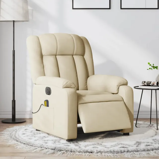 Fauteuil inclinable de massage électrique crème tissu