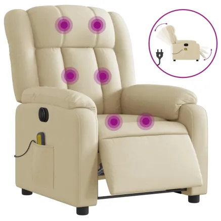 Fauteuil inclinable de massage électrique crème tissu 2