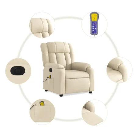 Fauteuil inclinable de massage électrique crème tissu