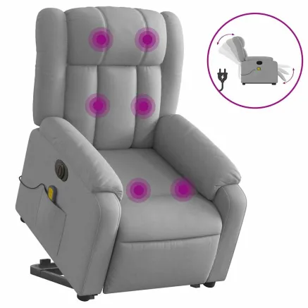 Fauteuil inclinable de massage électrique Gris clair Tissu 2