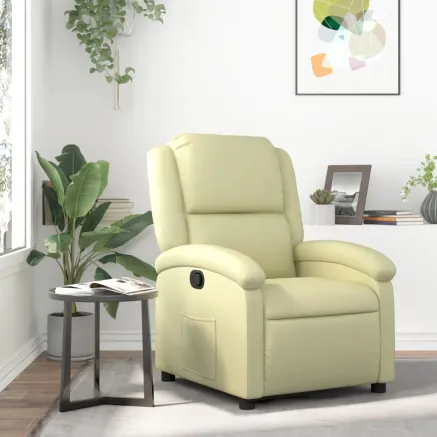 Fauteuil inclinable crème cuir véritable