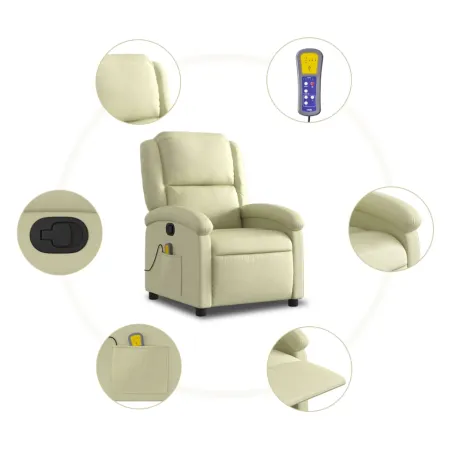 Fauteuil de massage inclinable crème cuir véritable