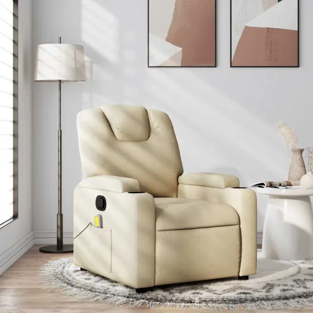 Fauteuil inclinable de massage en tissu crème