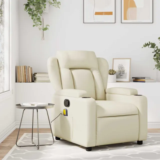 Fauteuil de massage inclinable crème similicuir