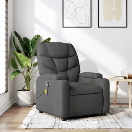 Fauteuil de massage inclinable gris foncé tissu