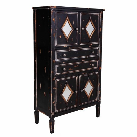 Cupboard Alexandra House Living Black Glass Fir wood 100 % Metal MDF W