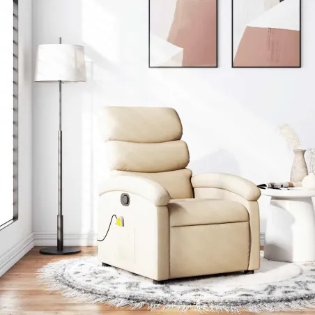 Fauteuil inclinable de massage crème tissu