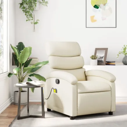 Fauteuil de massage inclinable crème similicuir