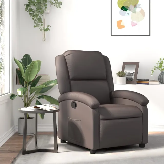 Fauteuil inclinable marron foncé cuir véritable