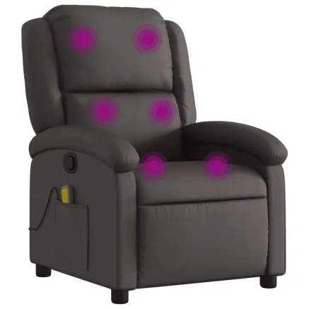 Fauteuil inclinable de massage marron foncé cuir véritable 2