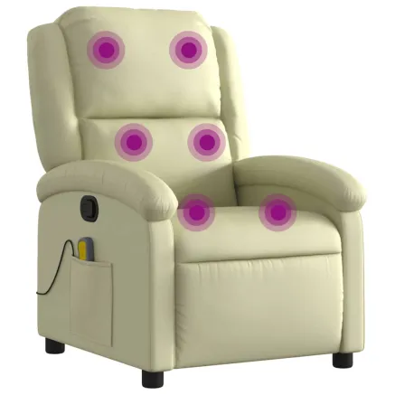 Fauteuil de massage inclinable crème cuir véritable 2