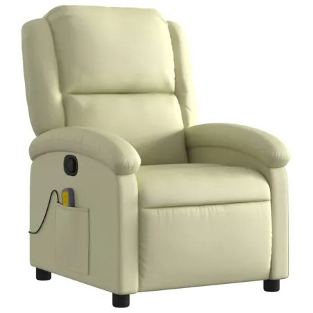 Fauteuil de massage inclinable crème cuir véritable