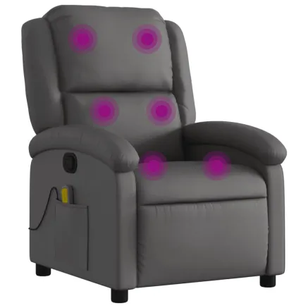 Fauteuil de massage inclinable gris cuir véritable 2