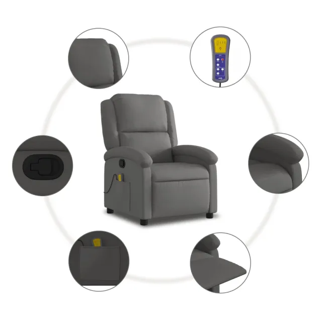 Fauteuil de massage inclinable gris cuir véritable