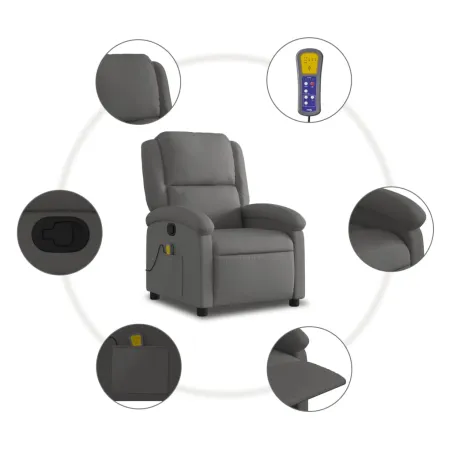 Fauteuil de massage inclinable gris cuir véritable