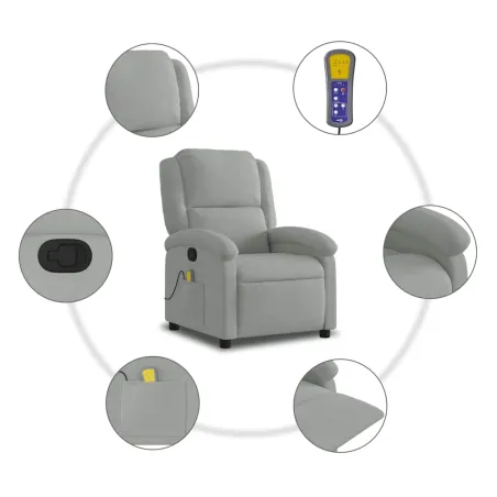 Fauteuil inclinable de massage gris clair velours