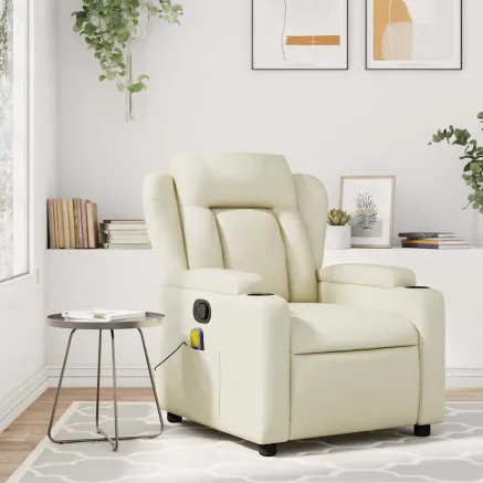Fauteuil de massage inclinable crème similicuir