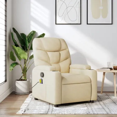 Fauteuil inclinable de massage crème tissu