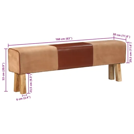 Banc saut de cheval 160 cm Marron Cuir véritable et bois acacia