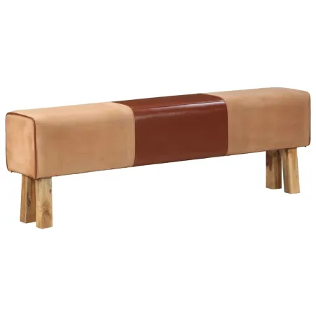 Banc saut de cheval 160 cm Marron Cuir véritable et bois acacia