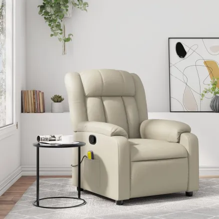 Fauteuil de massage inclinable crème similicuir