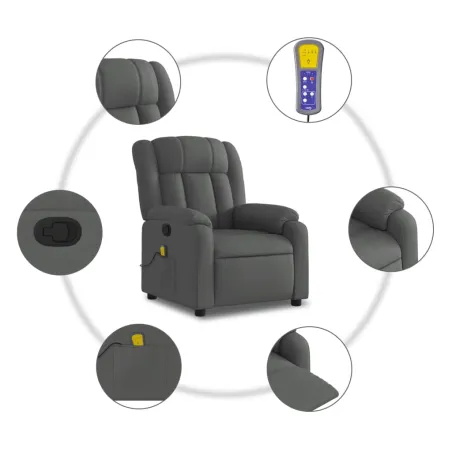 Fauteuil inclinable de massage gris foncé tissu
